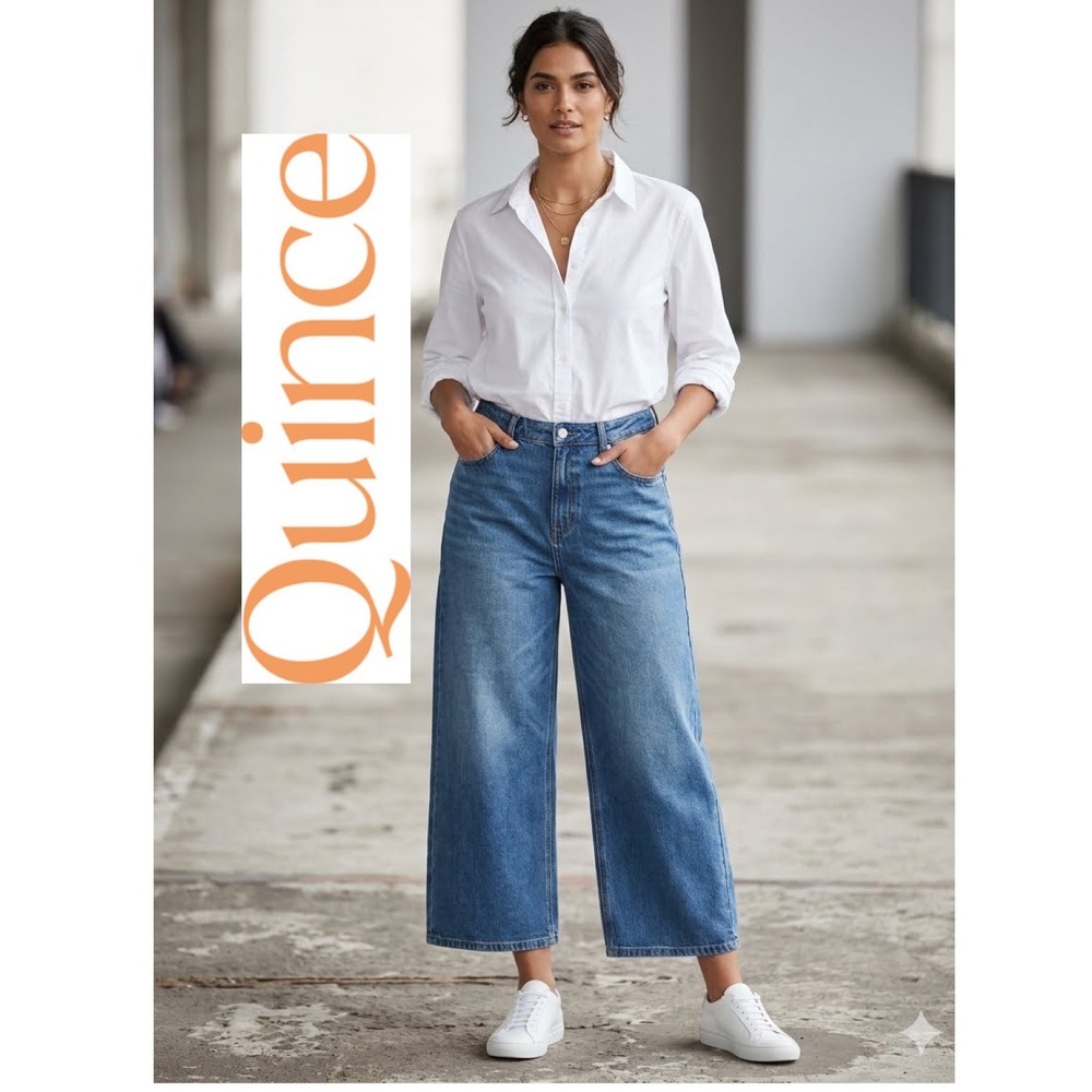 Quince Organic Cotton Wide Leg Barrel Jeans Medium Wash Blue Size 32 High Rise